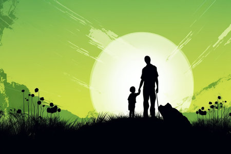 a man standing with his son illustration from generative aiの写真素材