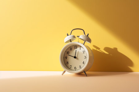 white clock on yellow background. illustration from generative aiの写真素材
