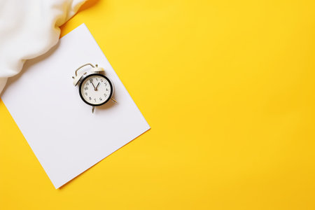 White alarm clock and book on yellow background illustration from generative aiの写真素材