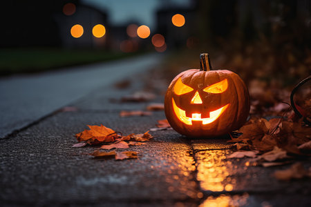 Jack O Lantern Halloween Pumpkin Candle Light illustration from generative aiの写真素材