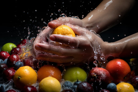 Close-up of freshly picked fruit by hand illustration from generative aiの写真素材