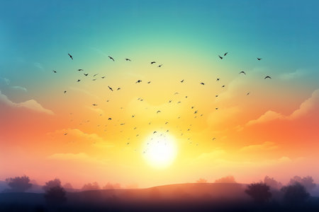 Abstract beautiful and peaceful summer morning sky background illustration from generative aiの写真素材
