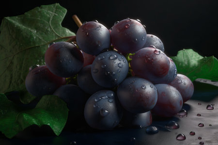 bunch of purple grapes on wood illustration from generative aiの写真素材