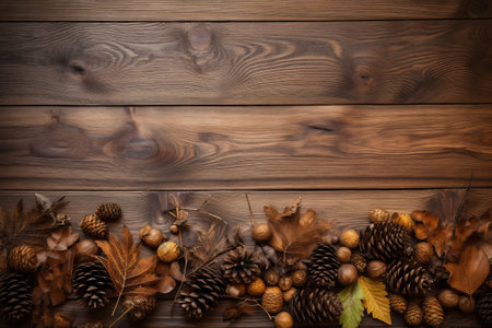 frame of pine cones and pine leaves illustration from generative aiの写真素材