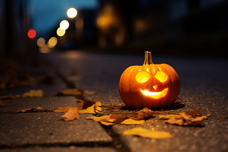 Jack O Lantern Halloween Pumpkin Candle Light illustration from generative aiの写真素材