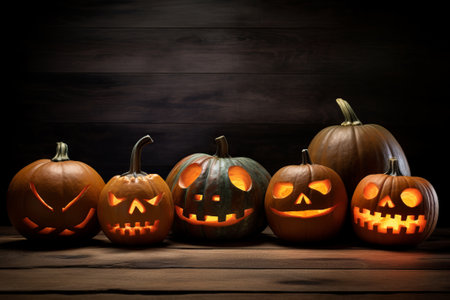 Jack O Lantern Halloween Pumpkin Candle Light illustration from generative aiの写真素材