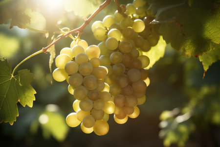 White wine grapes on vine beautifull sunlight illustration from generative aiの写真素材