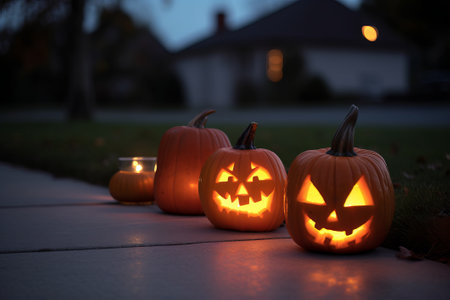 Jack O Lantern Halloween Pumpkin Candle Light illustration from generative aiの写真素材