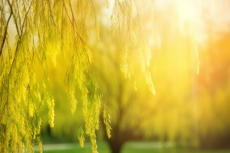 art Nature Spring background with blooming willow illustration from generative aiの写真素材