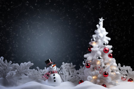 Snowman and Christmas tree decoration background illustration from generative aiの写真素材