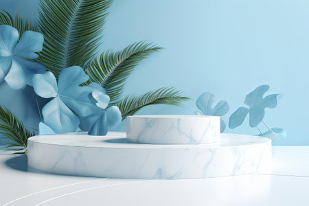 Summer luxury white marble stage illustration from generative aiの写真素材