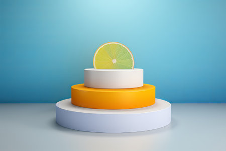 The white round base is decorated with orange slices. illustration from generative aiの写真素材