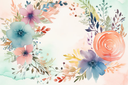 wreath with leaves, flowers, romantic design illustration from generative aiの写真素材