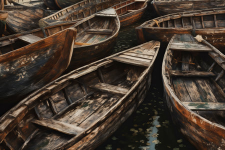wooden boat in the harbor illustration from generative aiの写真素材