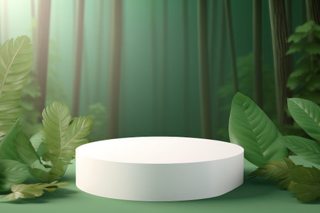 white round plinth with natural plants illustration from generative aiの写真素材
