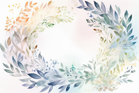 wreath with leaves, flowers, romantic design illustration from generative aiの写真素材