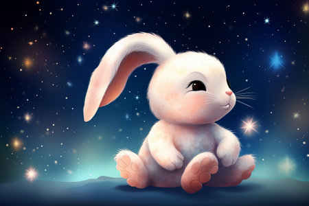 little bunny on star background illustration from generative aiの写真素材