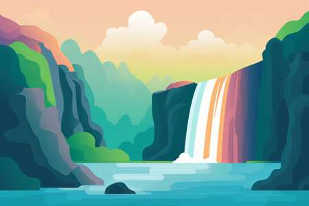 river with small waterfall illustration from generative aiの写真素材