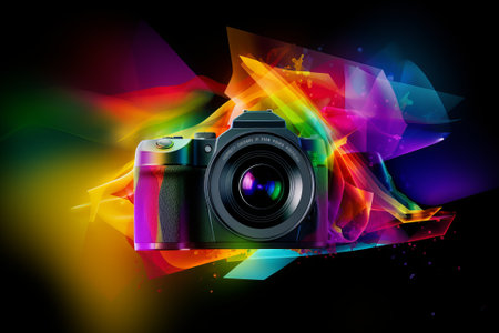 camera and watercolor splash illustration from generative aiの写真素材