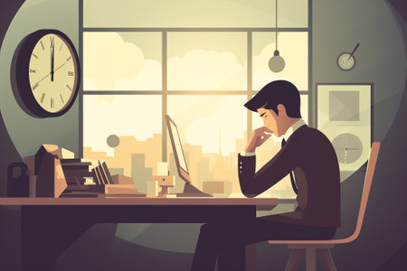 young man working in the office illustration from generative aiの写真素材