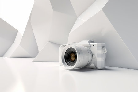 white camera on a white background illustration from generative aiの写真素材