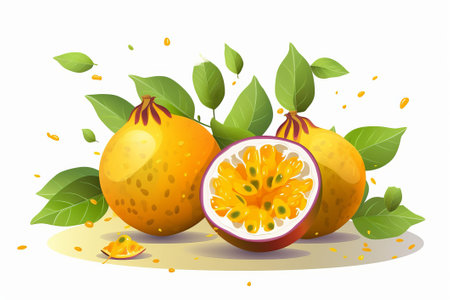 Half a yellow passion fruit on a white background illustration from generative aiの写真素材