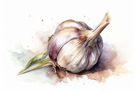 garlic on white background illustration from generative aiの写真素材