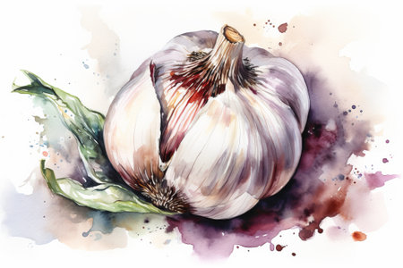 garlic on white background illustration from generative aiの写真素材