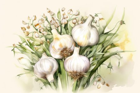Garlic drawing on white background illustration from generative aiの写真素材