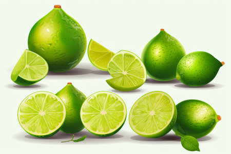 set of lemon fruits on a white background illustration from generative aiの写真素材