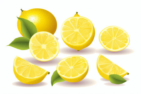lemon fruit on a white background illustration from generative aiの写真素材