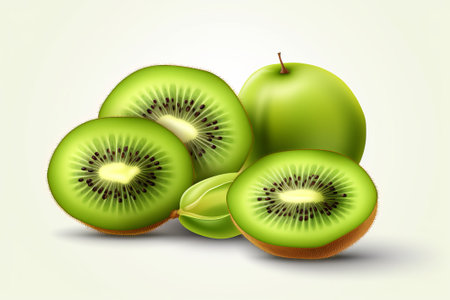 kiwi fruit on a white background illustration from generative aiの写真素材
