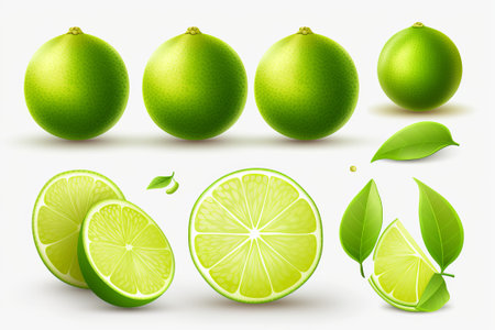 set of lemon fruits on a white background illustration from generative aiの写真素材