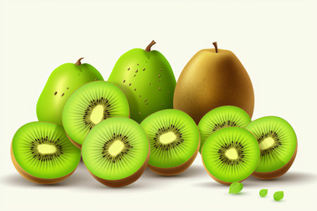 kiwi fruit on a white background illustration from generative aiの写真素材