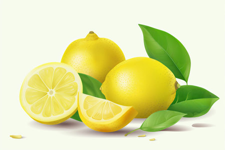 lemon fruit on a white background illustration from generative aiの写真素材