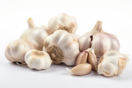 whole garlic on white background illustration from generative aiの写真素材