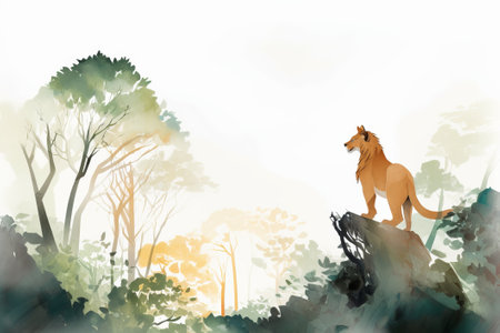 The lion stood on top of the horizon. illustration from generative aiの写真素材