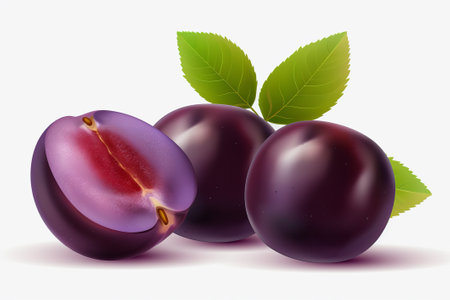 plum fruit on a white background illustration from generative aiの写真素材