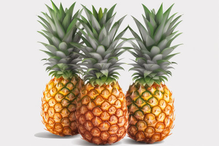Pineapple cut in half on a white backgroundの写真素材
