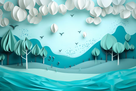Paper art. Ecology and World Water Day. saving water illustration from generative aiの写真素材