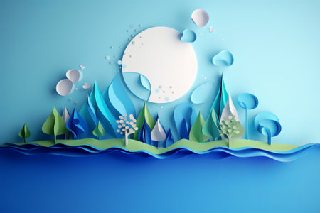 Paper art. Ecology and World Water Day. saving water illustration from generative ai