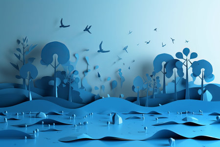 Paper art. Ecology and World Water Day. saving water illustration from generative aiの写真素材