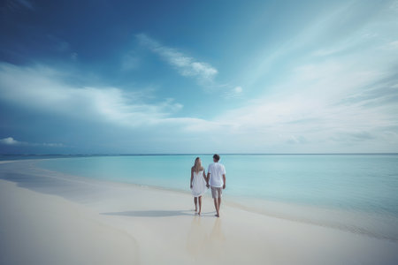 couple on the beach illustration from generative aiの写真素材