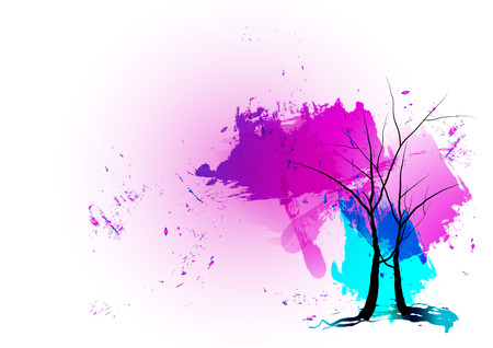 silhouette tree winter season purple background .Vector illustrationのイラスト素材