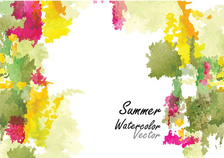 Summer season abstract background ,vector watercolor brush design ,for card,frame or background,green and yellow color summer time and happy conceptのイラスト素材