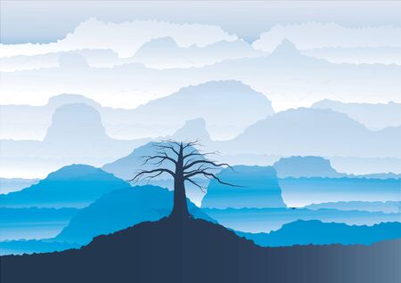Mountain View  landscape  silhouette  tree  on the  foreground ,vector illustrationのイラスト素材