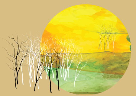 Abstract background with forest and tree to show season change , watercolor brush design ,illustration ,invite cardのイラスト素材