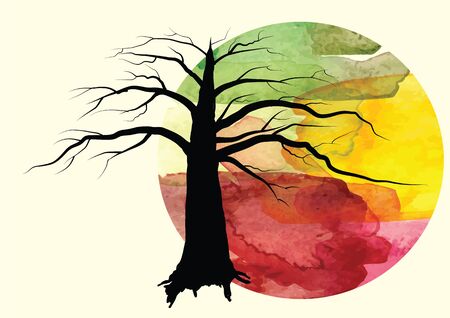 Abstract forest background with trees to show season change , watercolor brush design , illustration ,invite cardのイラスト素材