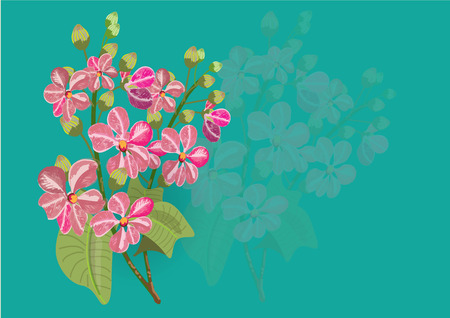 pink lagerstroemia and fern on white background isolated pictureのイラスト素材