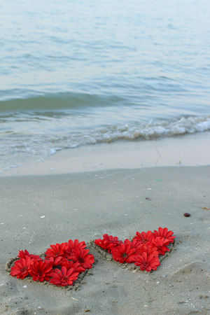 heart from flowers on beach  backgroundの写真素材